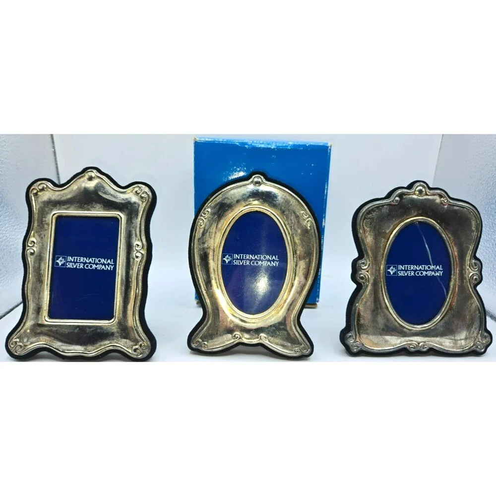 Set of 3 International Silver Co. Silverplated Mini Photo Frames w/ Original Box